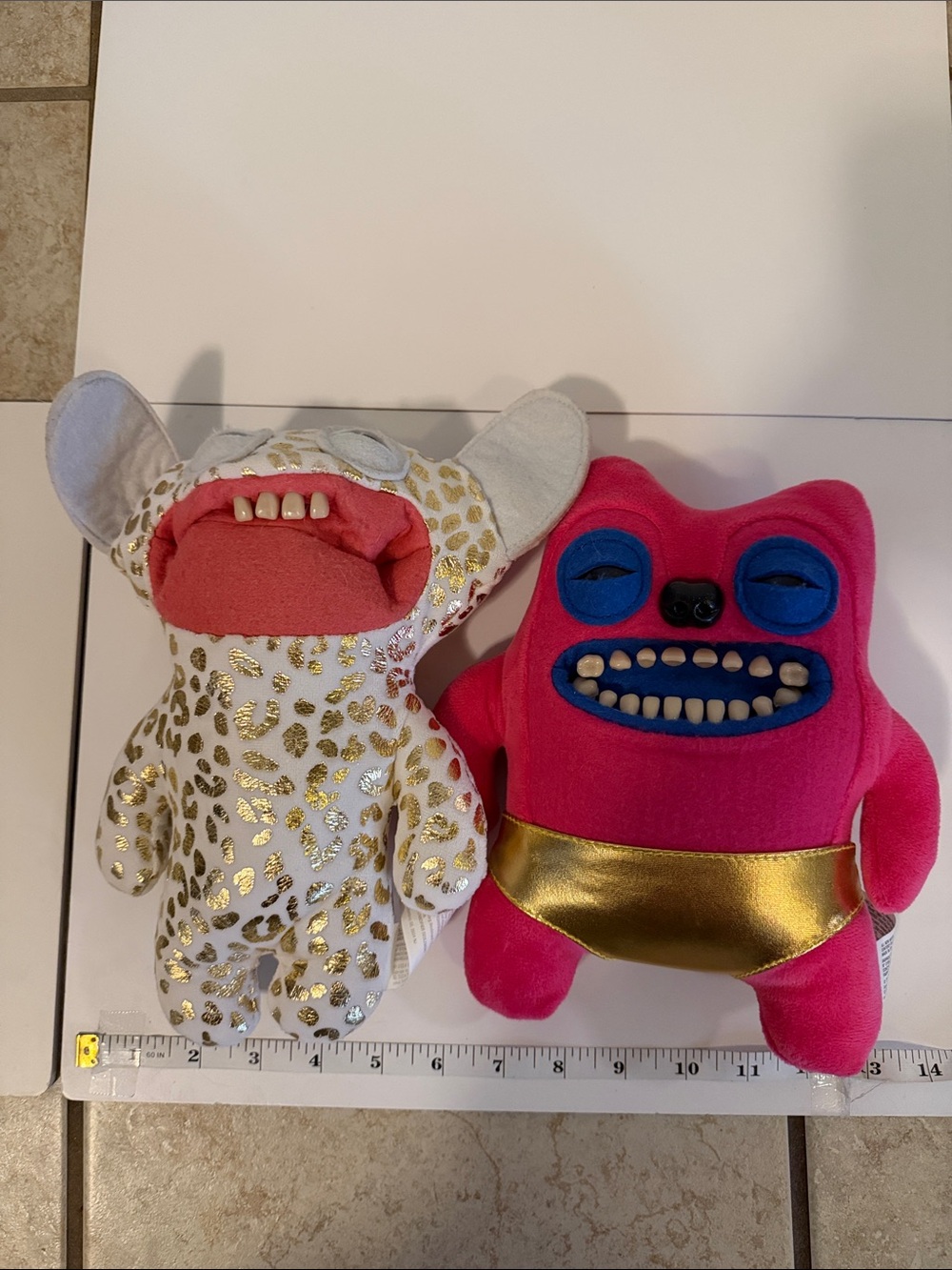 Bright Pink Plush Monster with Gold Belt - Soft Kids Stuffed Toy